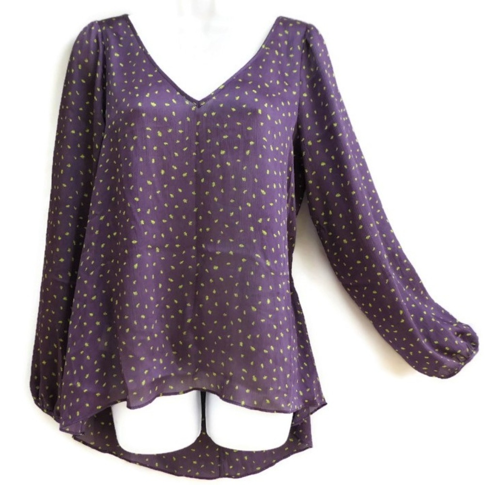 BCBGeneration Blouse V Back Cutout Purple Yellow